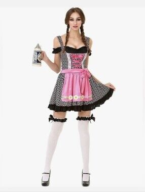 Hauntlook Oktoberfest Beer Maid Costume Pink Black White Dress | Medium
